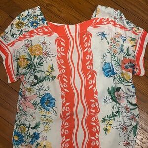 Maeve floral top, square neck, bright orange, white small
